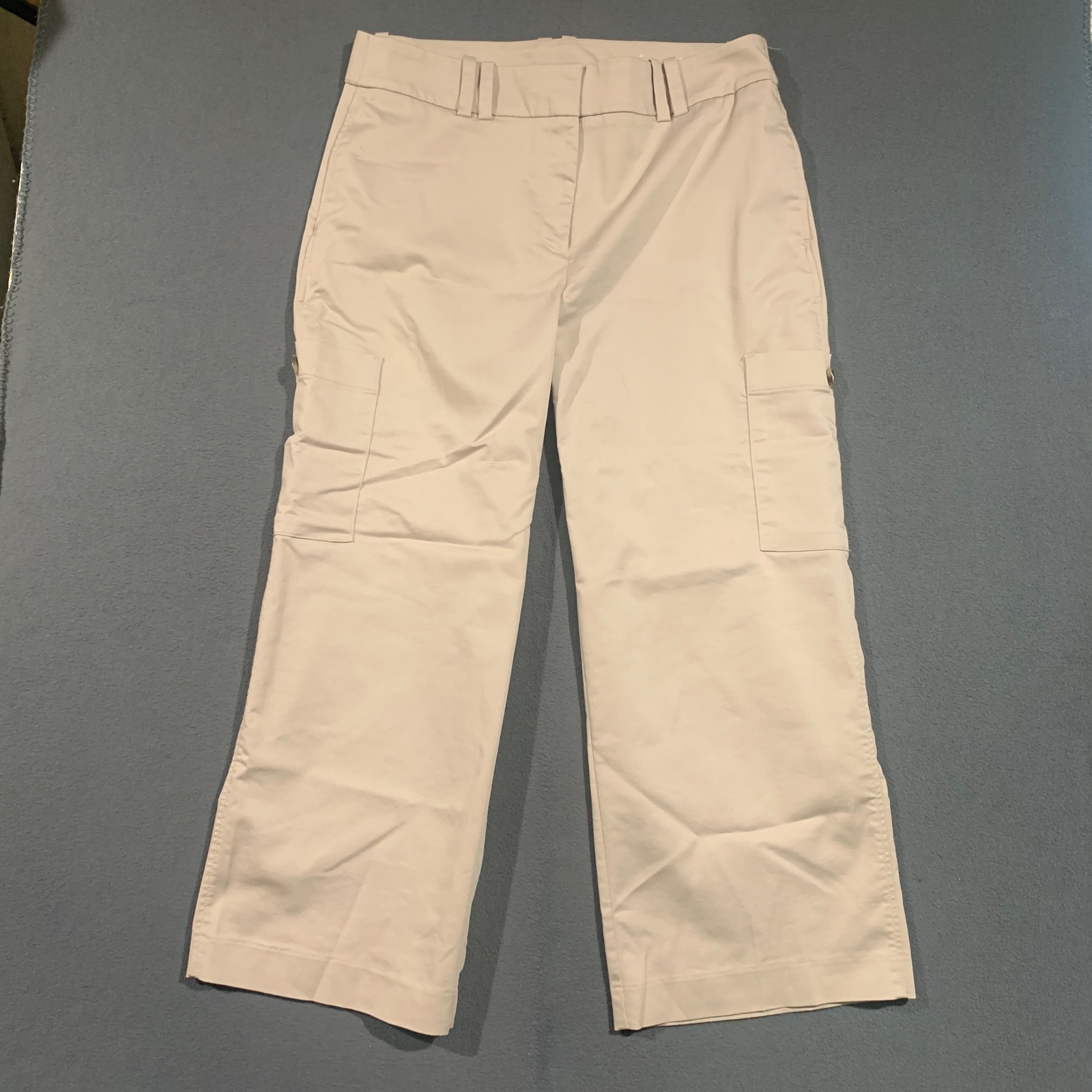 Chicos Wide Leg Cargo Crop Pants Womens 3r Us 16r Beige Stretch Khaki Cotton